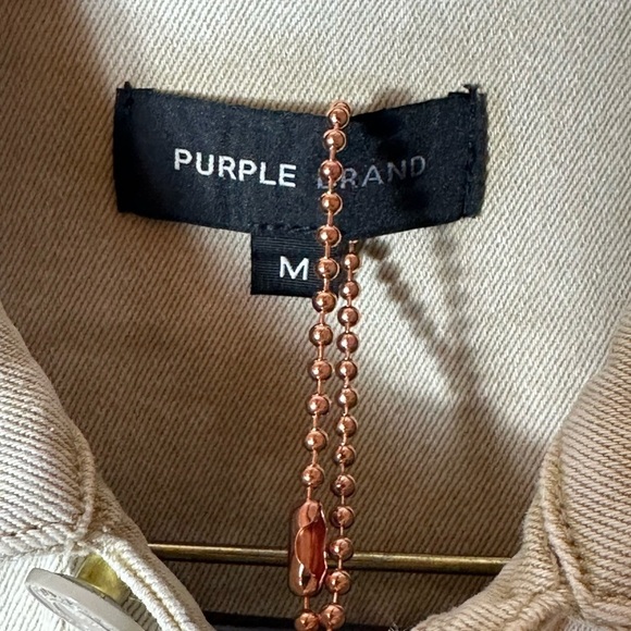 Purple Brand Jacket Mens Mediumm Beige Embossed Logo Denim Trucker Western NWT - Picture 3 of 16